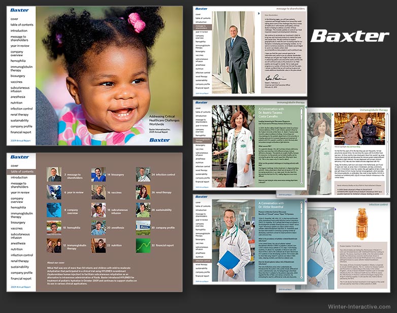 Baxter 2009 Interactive Annual Report. UX, UI and development Winter Interactive Inc