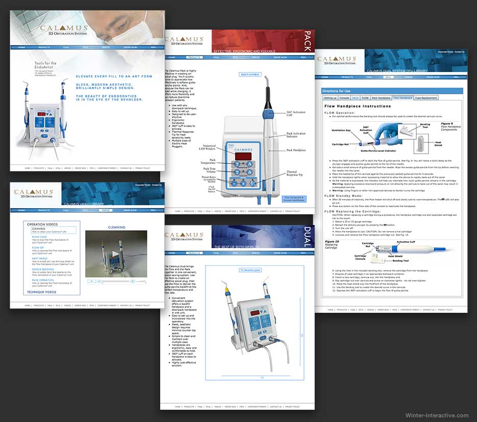 Calamus dental medical device website, UX, UI, design and development Winter Interactive Inc